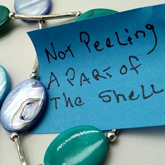 Triple Strand Shell Disc Necklace Turquoise Blue Silver-tone Tube Spacers - Picture 7 of 13